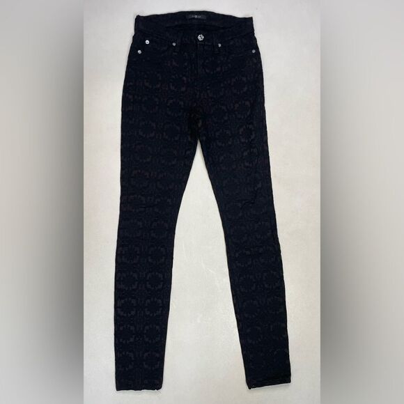 7 For All Mankind All Over Print Skinny Pants Women Size 24 Black - Picture 1 of 10